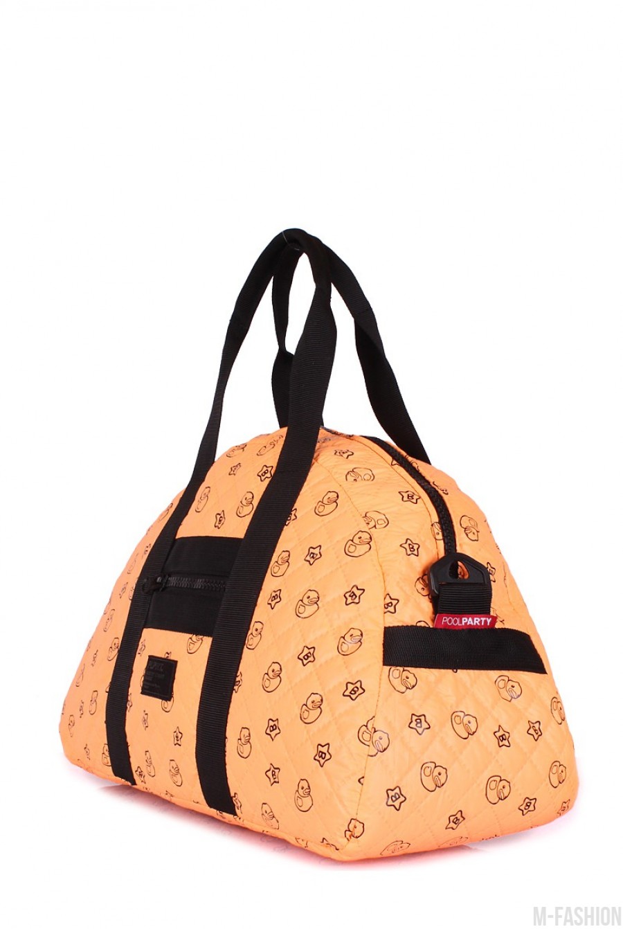 Стеганая дорожная сумка с оранжевой расцветкой и позитивным принтом- Фото 2