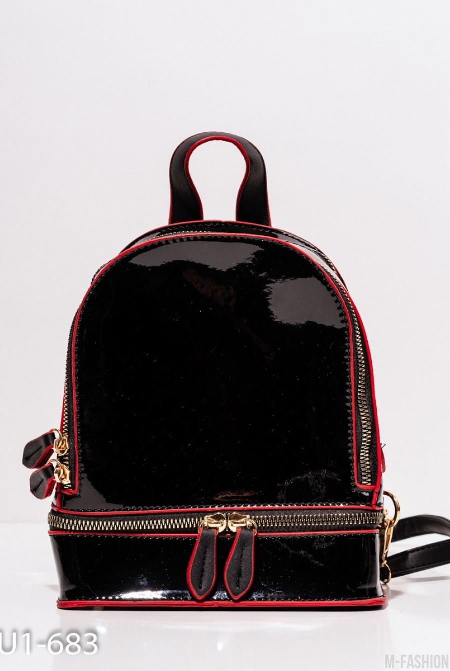 Черный блестящий каркасный рюкзак - Фото 1