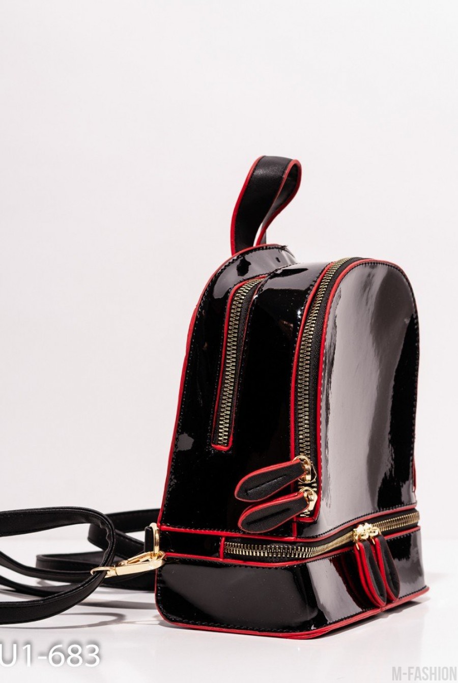 Черный блестящий каркасный рюкзак- Фото 2