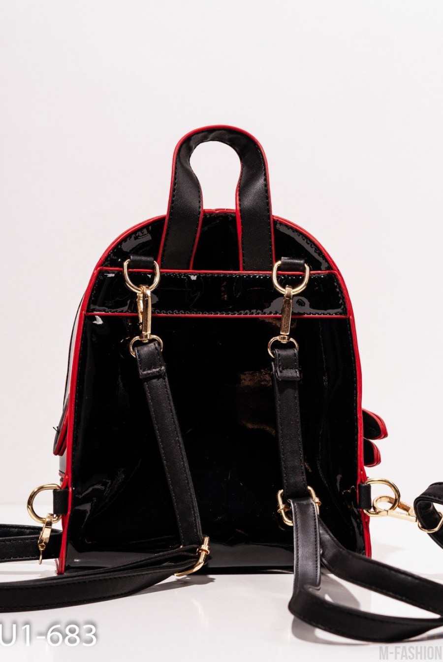 Черный блестящий каркасный рюкзак- Фото 3
