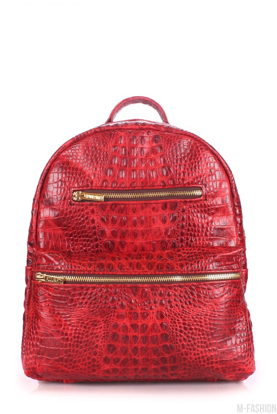 Ярко-красный рюкзак из кожи под рептилию- Фото 2