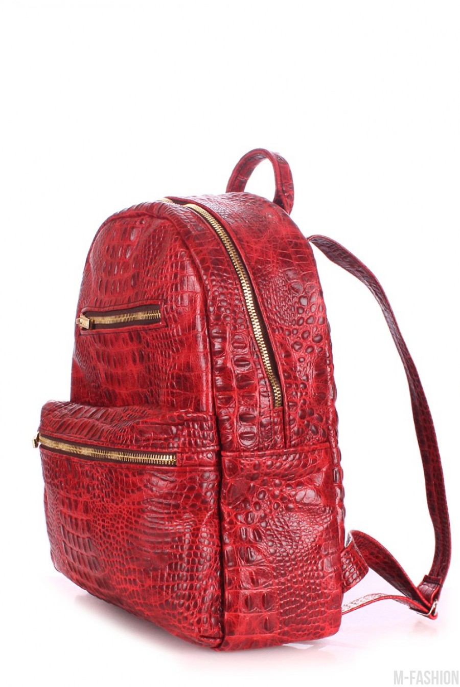 Ярко-красный рюкзак из кожи под рептилию- Фото 3