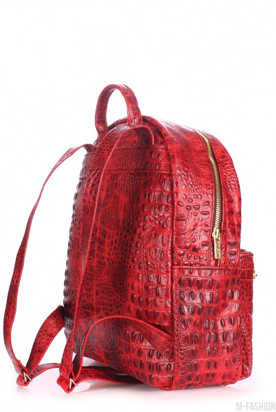 Ярко-красный рюкзак из кожи под рептилию- Фото 4