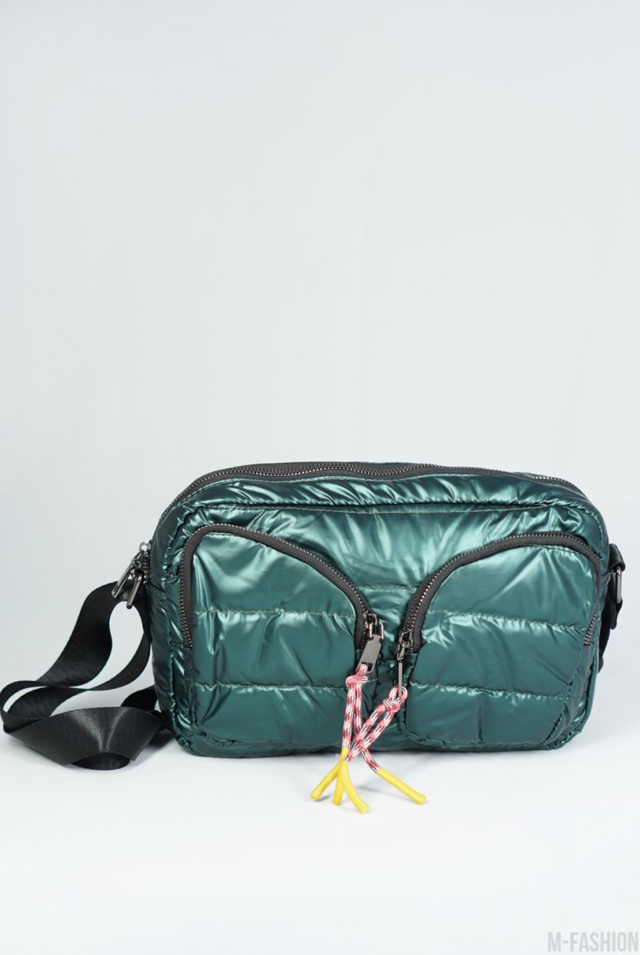 Зеленая болоньевая стеганая сумка кросс боди- Фото 2