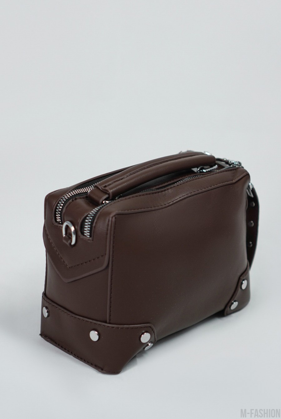 Маленькая коричневая сумка-чемоданчик с двумя отделениями - Фото 1