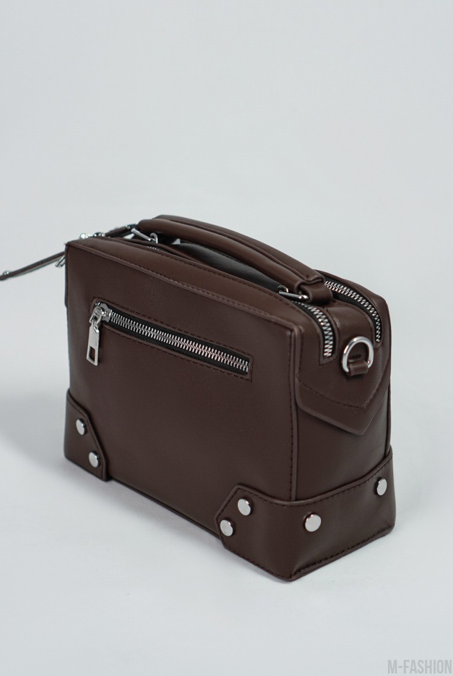 Маленькая коричневая сумка-чемоданчик с двумя отделениями- Фото 3