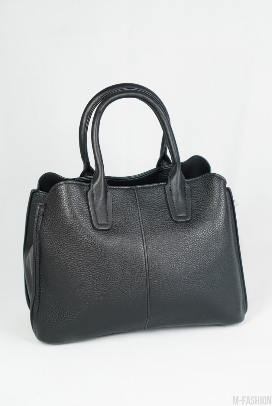 Черная кожаная каркасная сумка с ручками- Фото 2