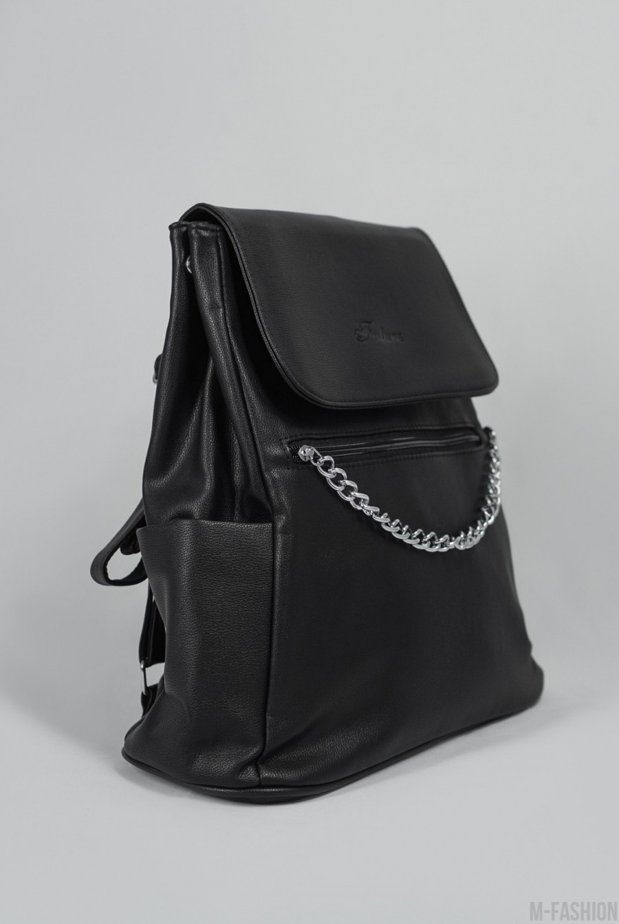 Черная кожаная сумка-рюкзак- Фото 2