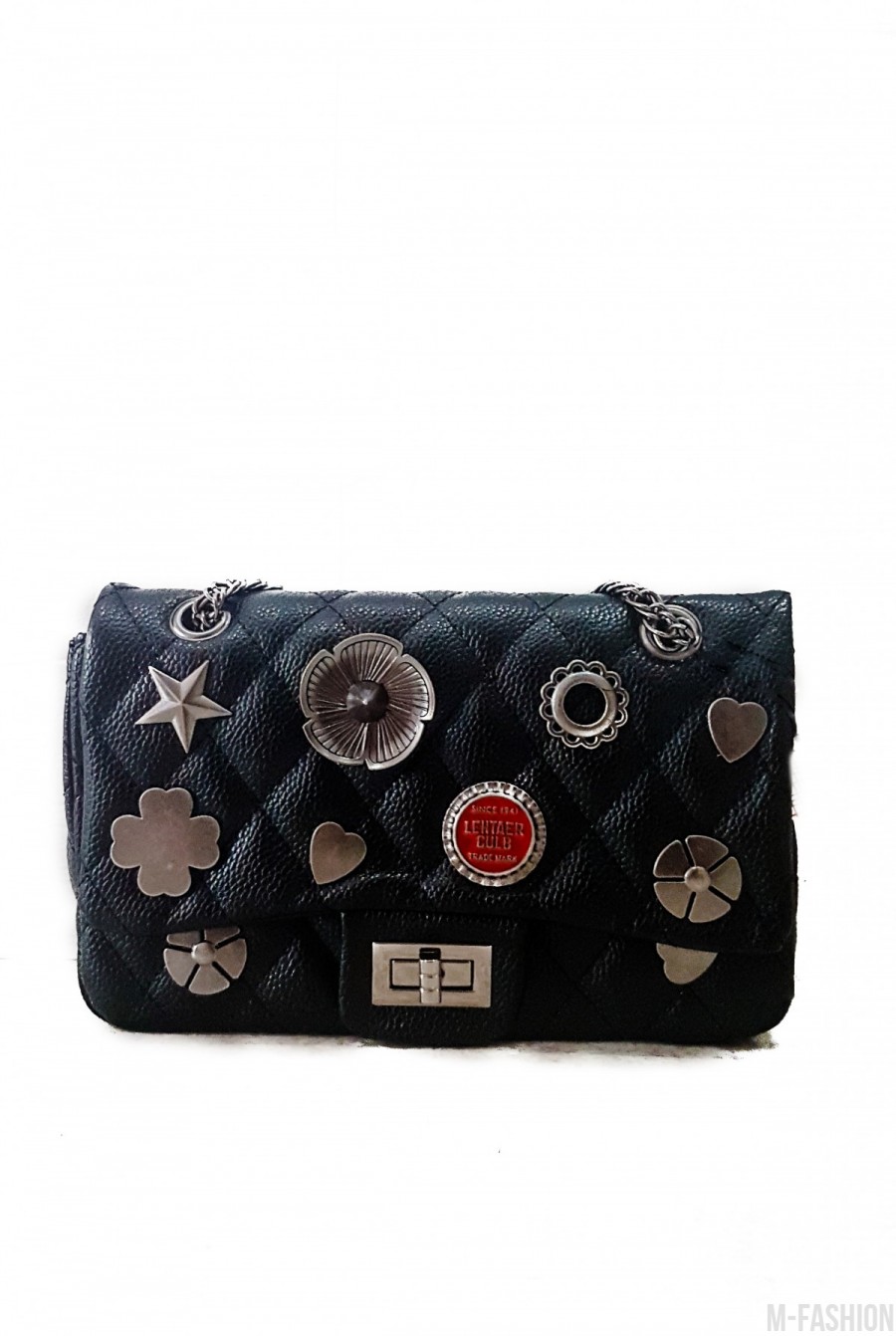 Черная сумочка-клатч из прошитой эко-кожи с фурнитурой - Фото 1