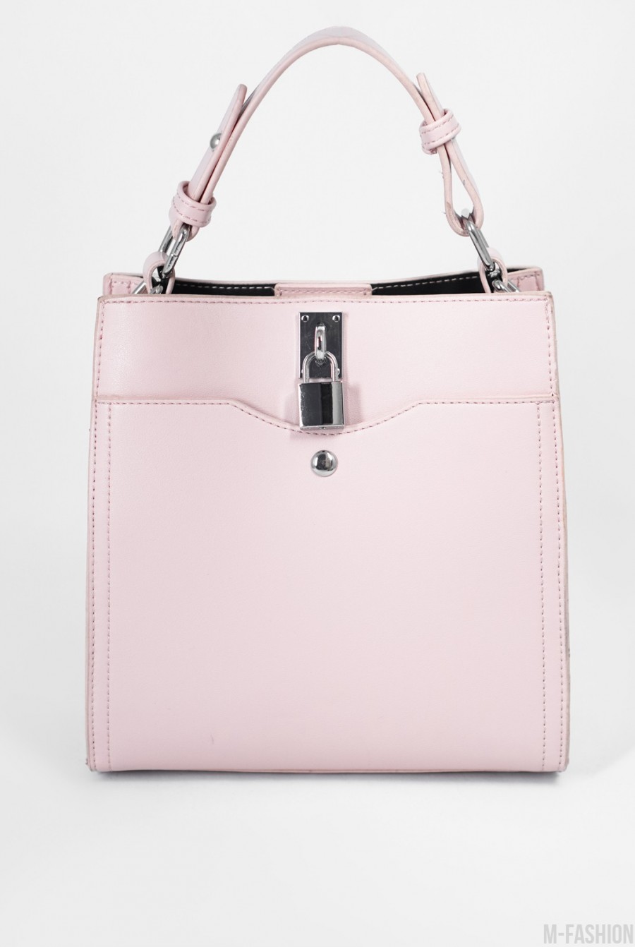 Розовая кожаная сумка с замком - Фото 1
