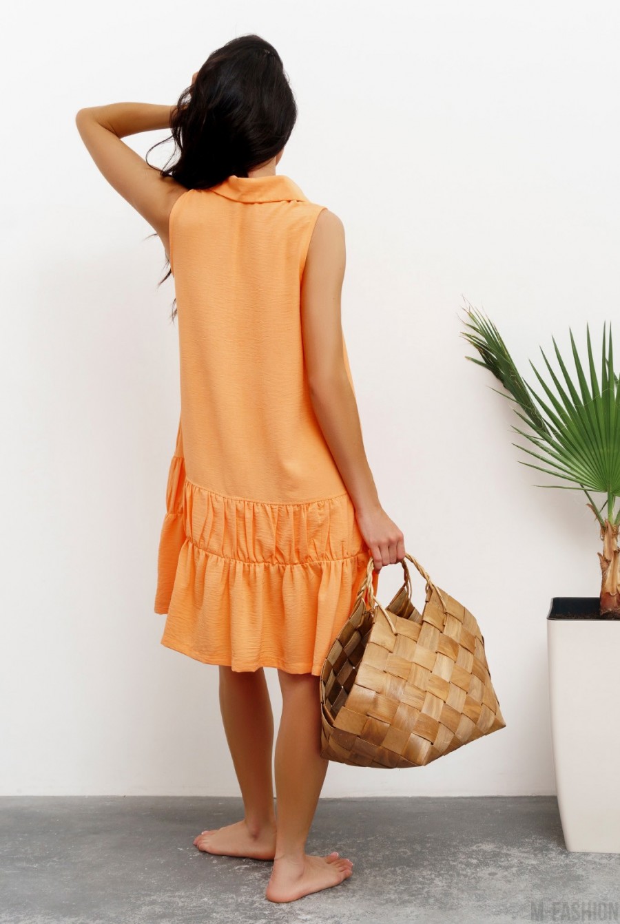 Оранжевое платье-рубашка с воланами- Фото 3