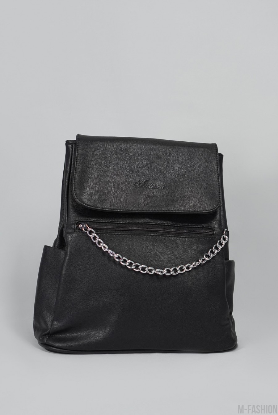 Черная кожаная сумка-рюкзак - Фото 1