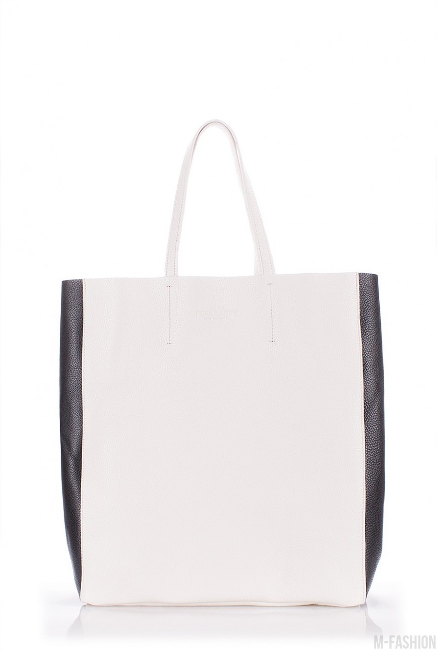 Белая кожаная сумка City с черными вставками - Фото 1