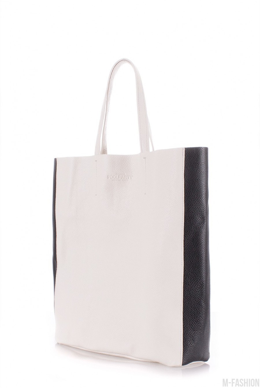 Белая кожаная сумка City с черными вставками- Фото 2