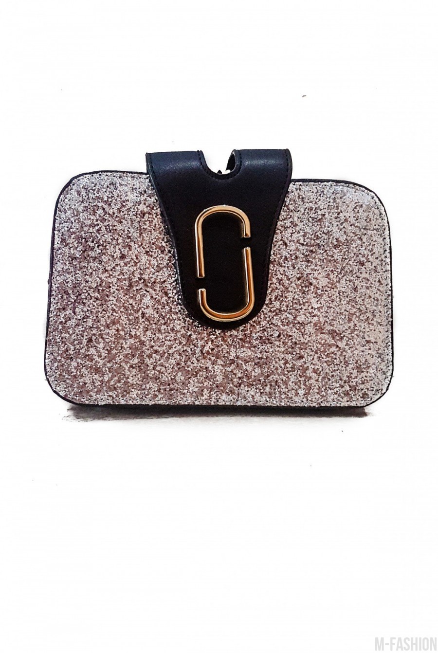 Компактная сумочка из эко-кожи с покрытием из серебряных блесток - Фото 1