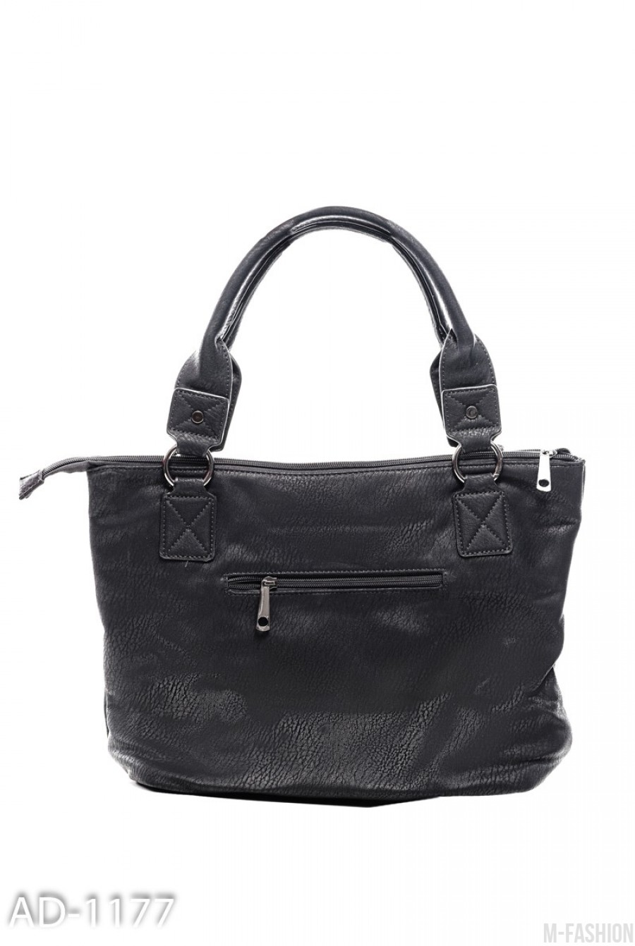 Черная повседневная сумка с черненой фурнитурой- Фото 2