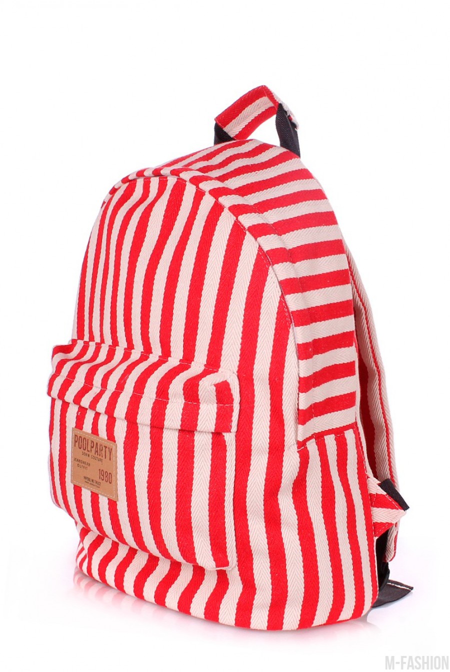 Стильный рюкзак из хлопка в красно-белую полоску- Фото 4
