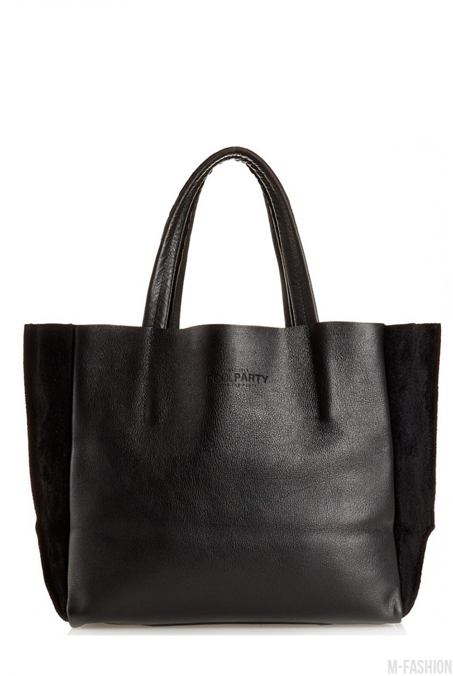 Кожаная черная сумка Soho с вставками - Фото 1