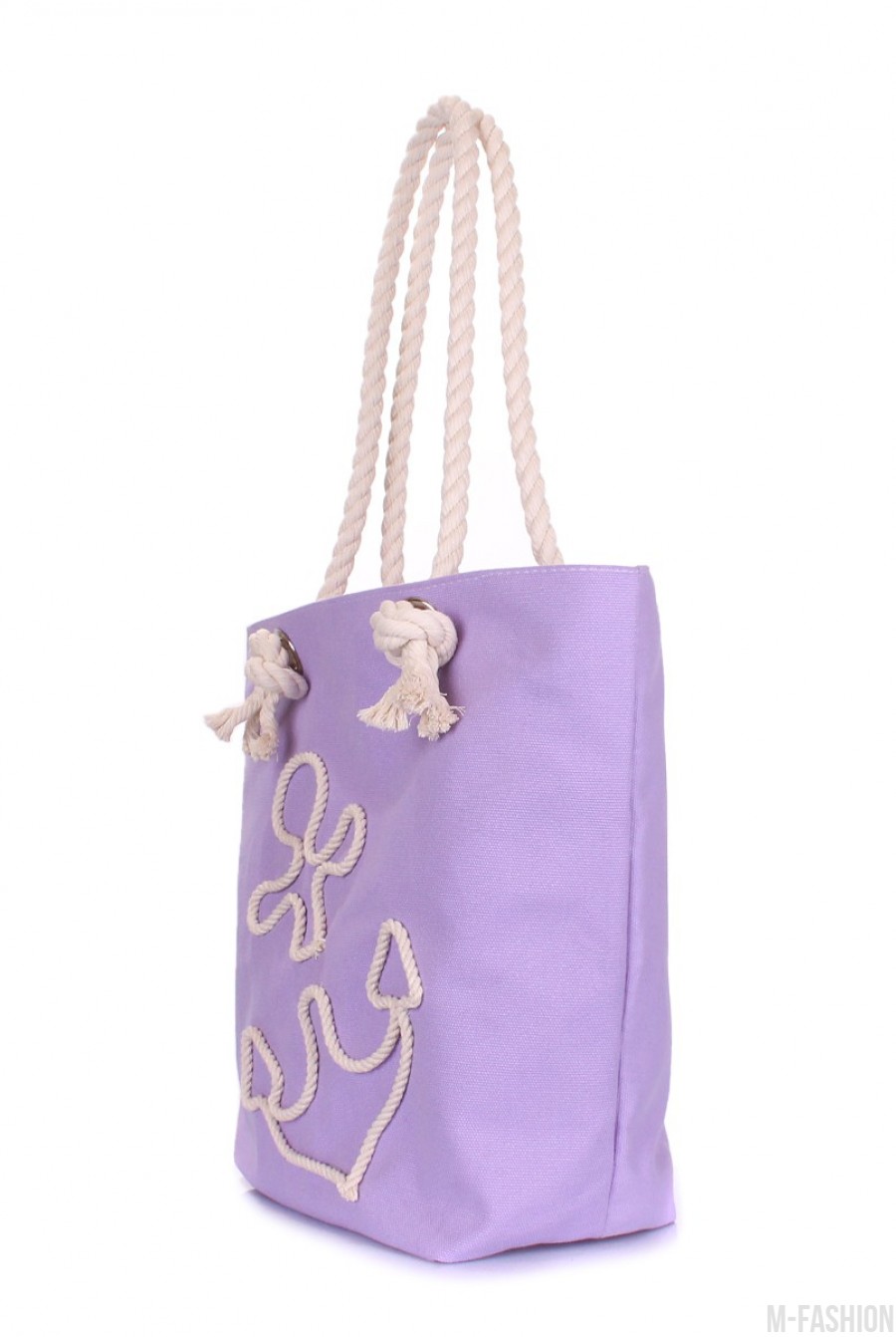 Сиреневая сумка из коттона с декоративным шнурком- Фото 4