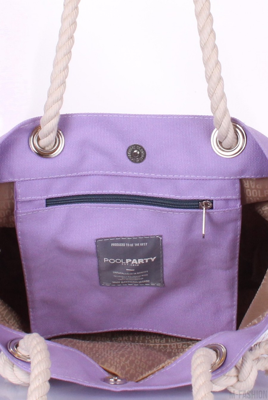Сиреневая сумка из коттона с декоративным шнурком- Фото 2