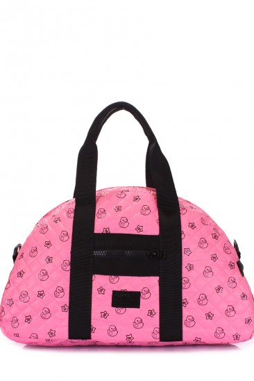 Стеганая дорожная сумка с розовой расцветкой и позитивным принтом