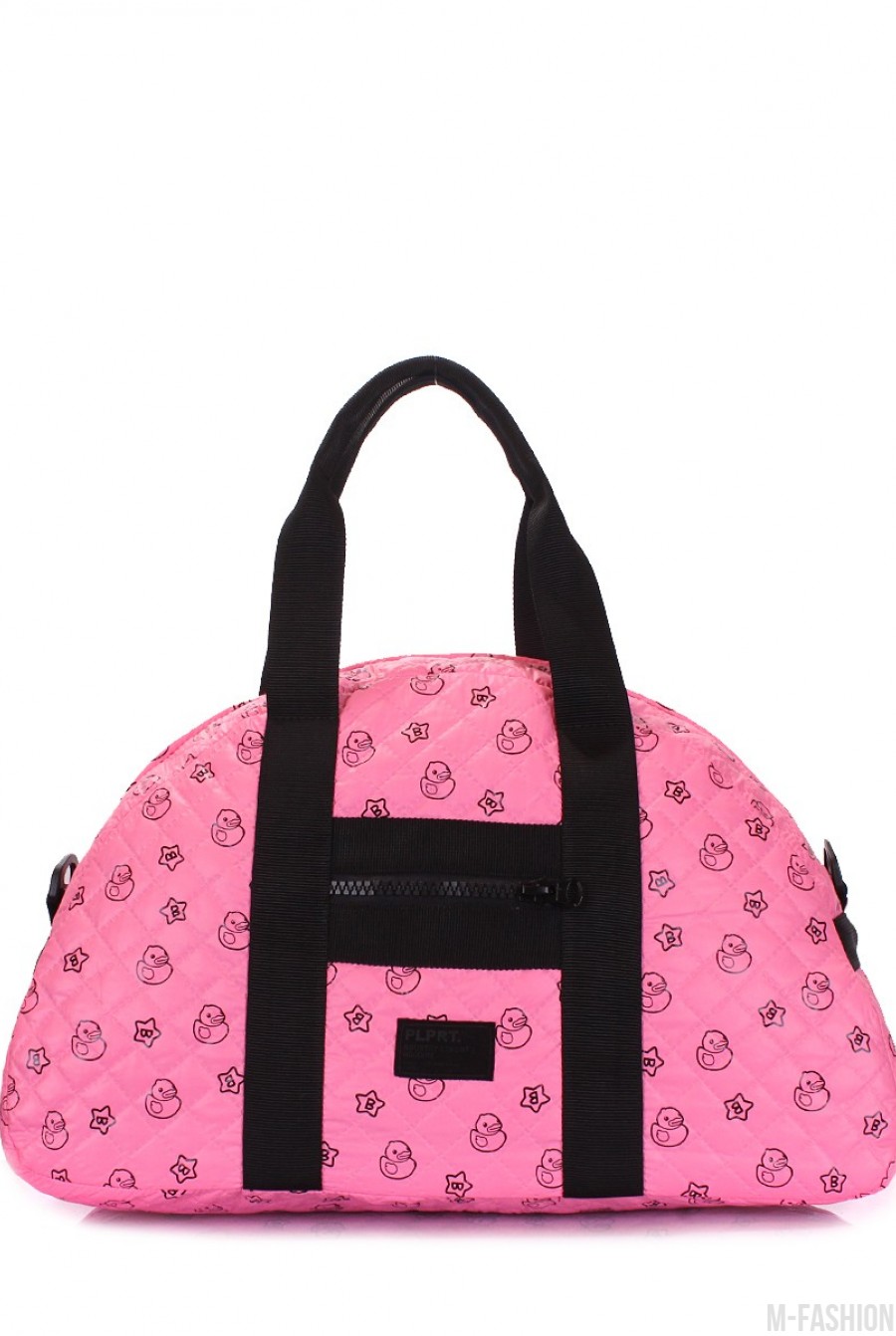 Стеганая дорожная сумка с розовой расцветкой и позитивным принтом - Фото 1