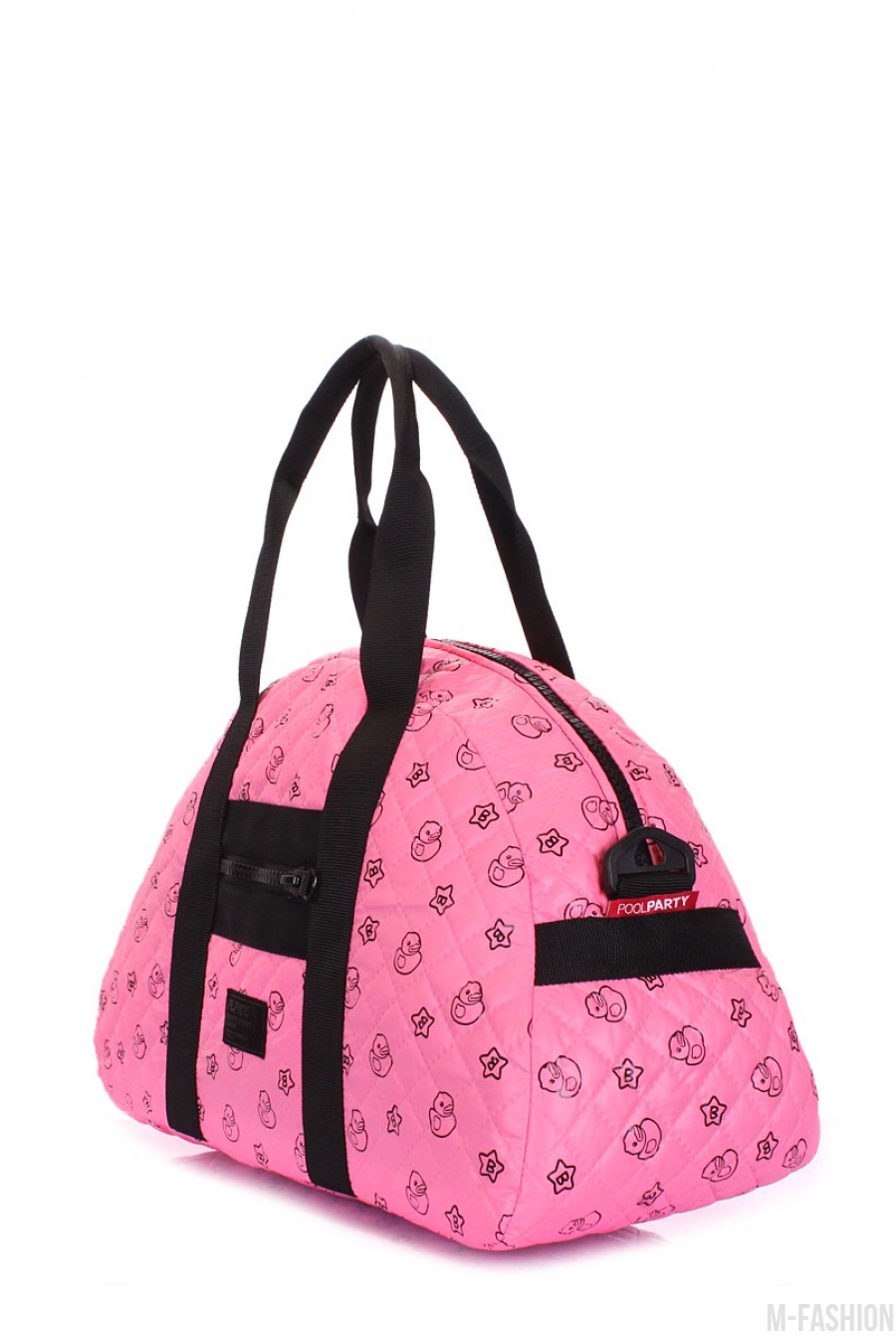 Стеганая дорожная сумка с розовой расцветкой и позитивным принтом- Фото 2