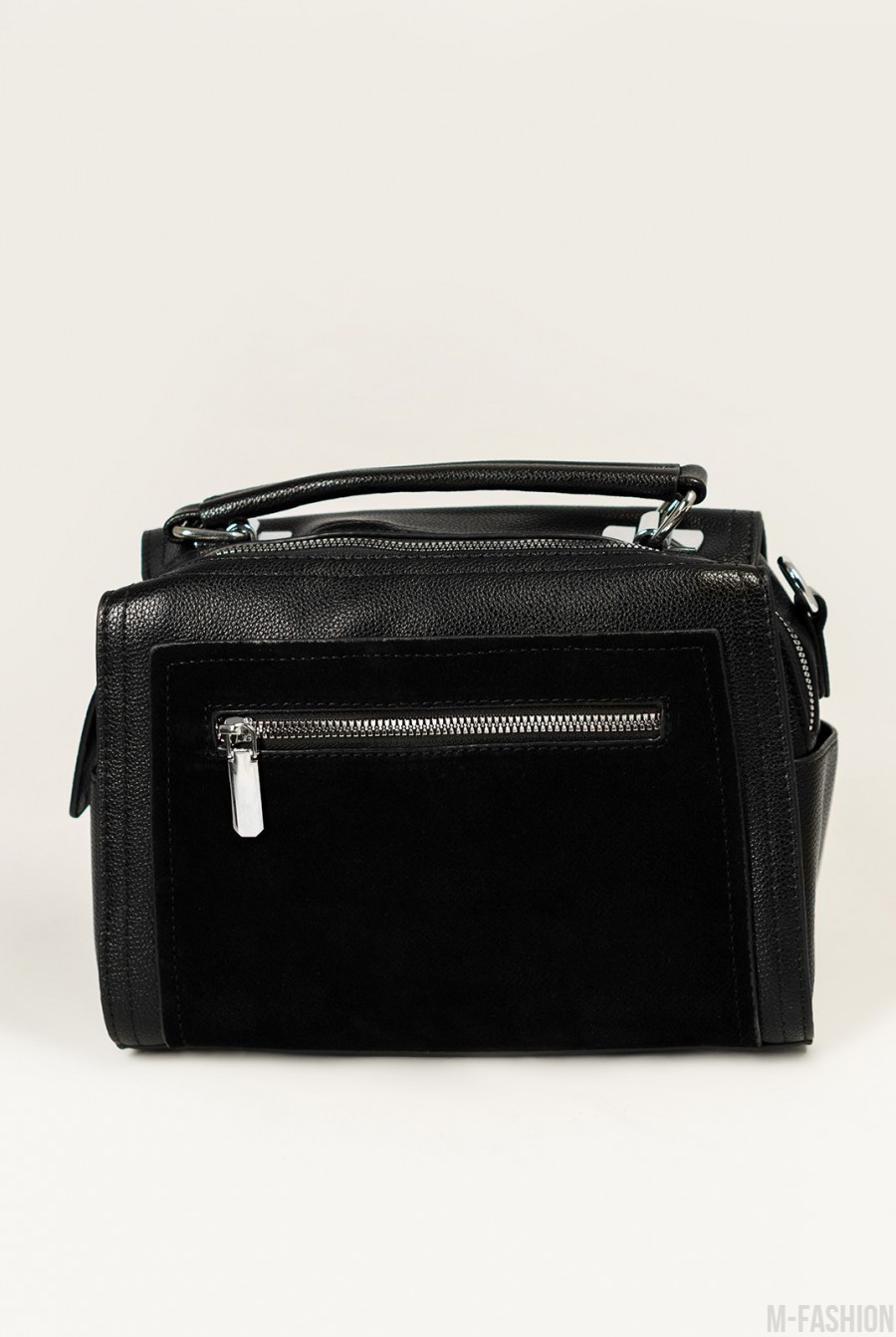 Прямоугольная черная сумка-чемоданчик из эко-кожи - Фото 1