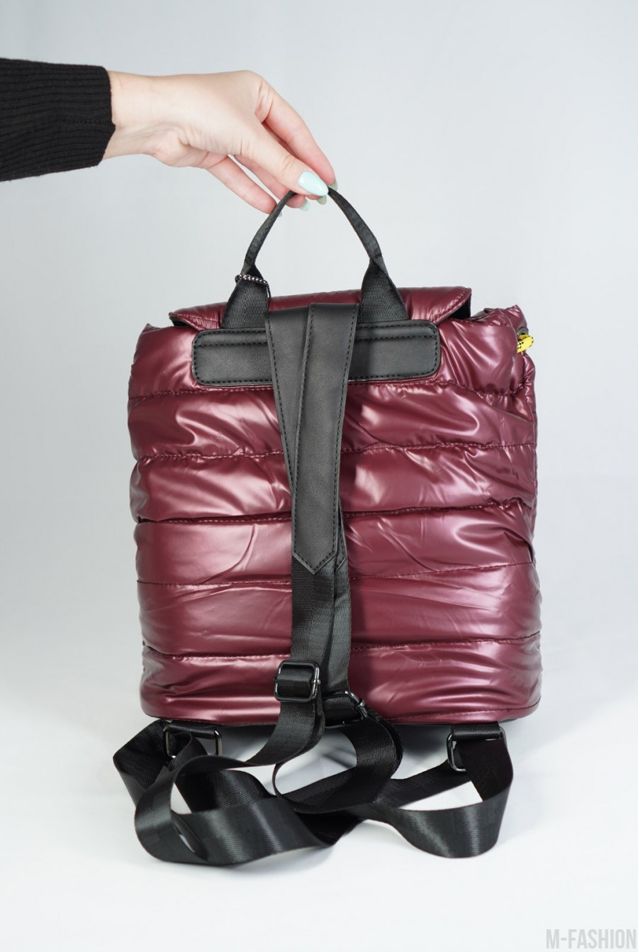 Фиолетовый болоньевый стеганый рюкзак с карманами- Фото 2