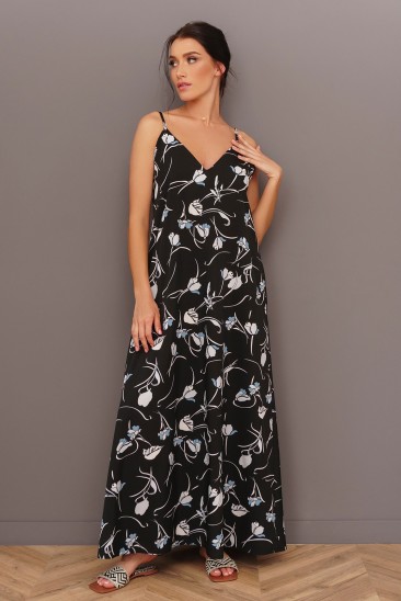 Черное платье-комбинация с цветочным принтом