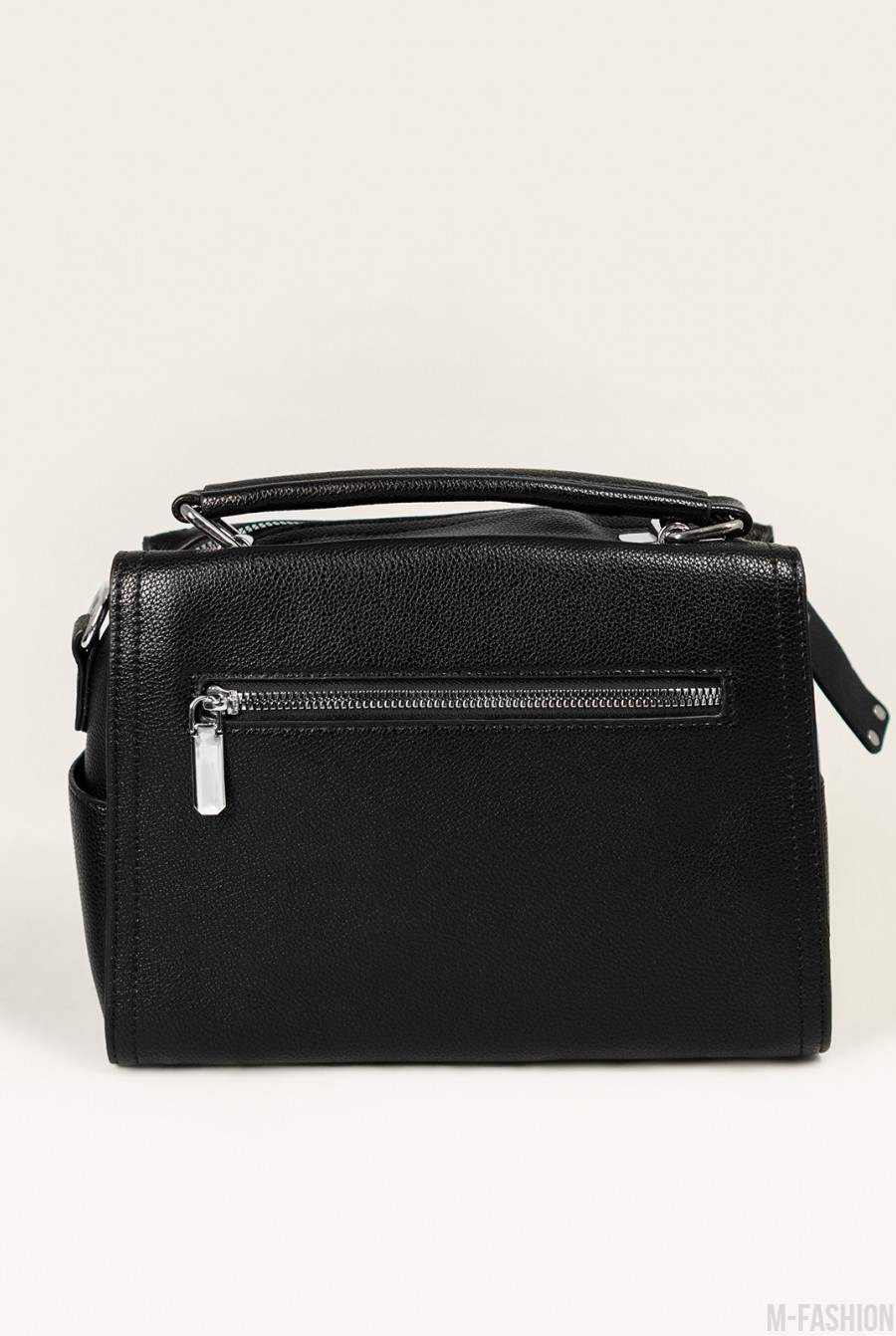 Прямоугольная черная сумка-чемоданчик из эко-кожи- Фото 3
