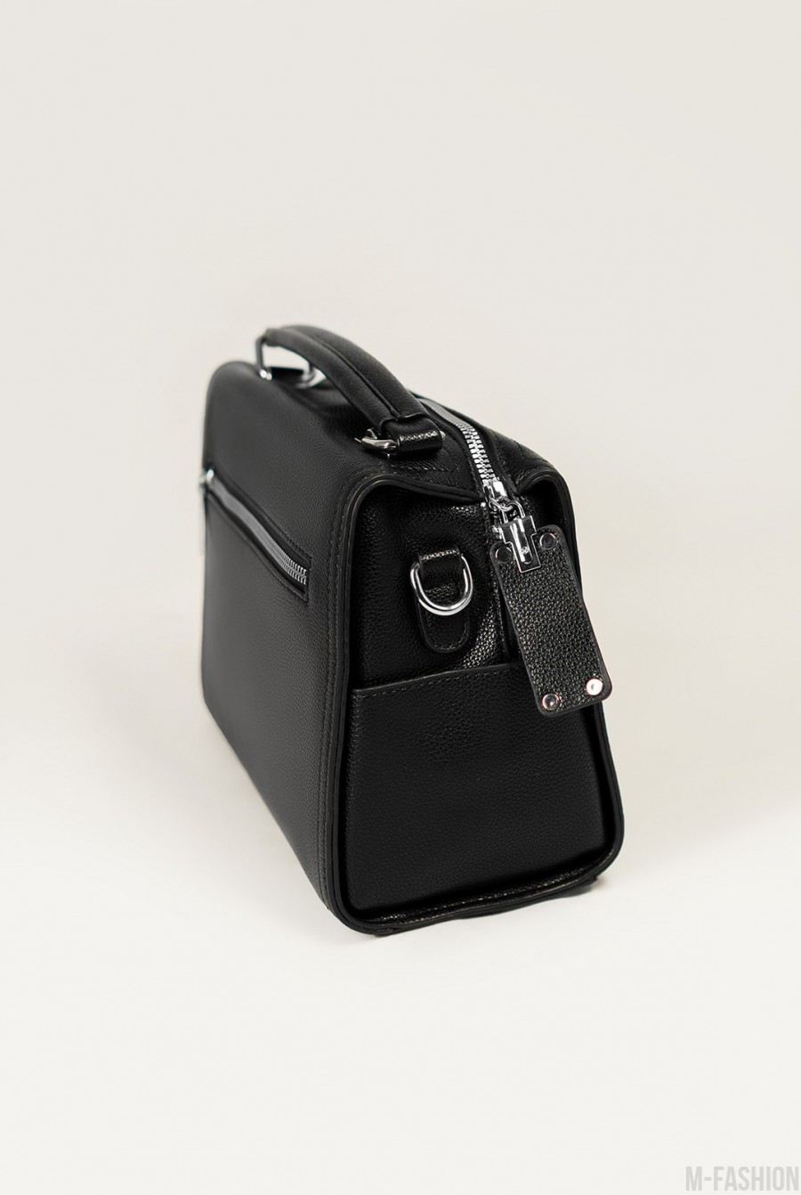 Прямоугольная черная сумка-чемоданчик из эко-кожи- Фото 2