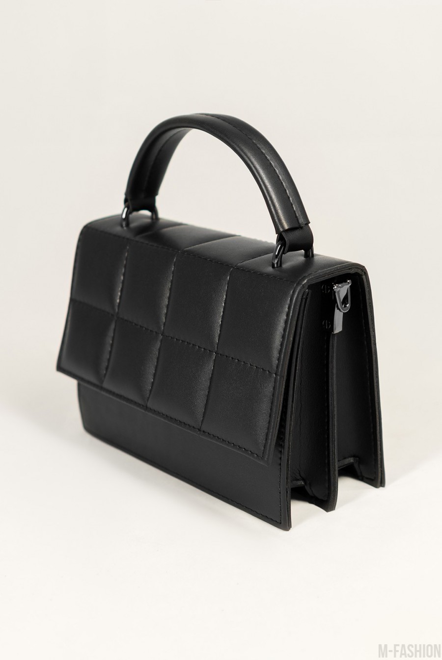Черная каркасная стеганая сумка-чемоданчик- Фото 3