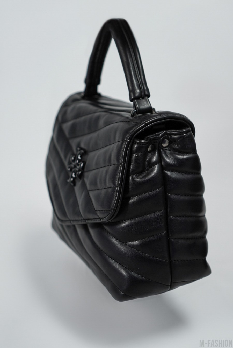Черная небольшая сумка из стеганой эко-кожи- Фото 2
