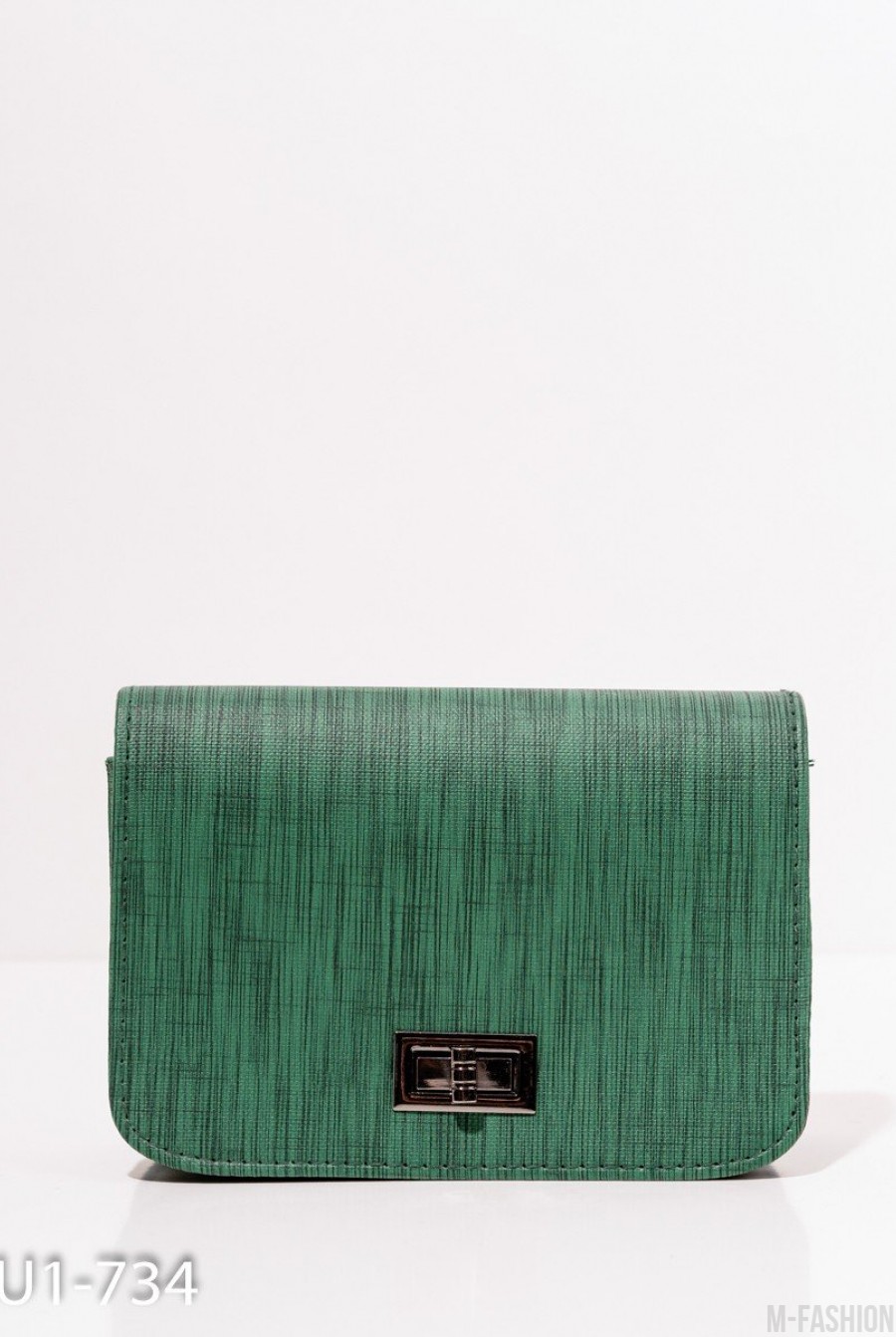Зеленая фактурная каркасная сумка - Фото 1