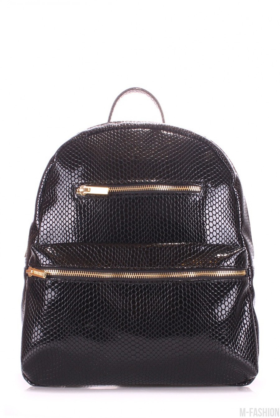 Черный кожаный рюкзак с рисунком под рептилию - Фото 1