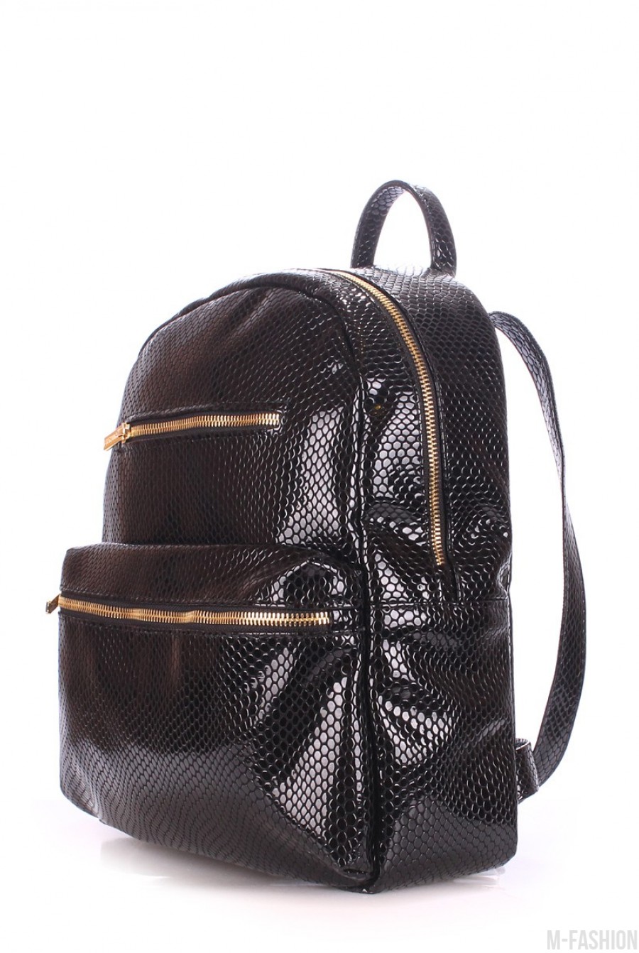 Черный кожаный рюкзак с рисунком под рептилию- Фото 2