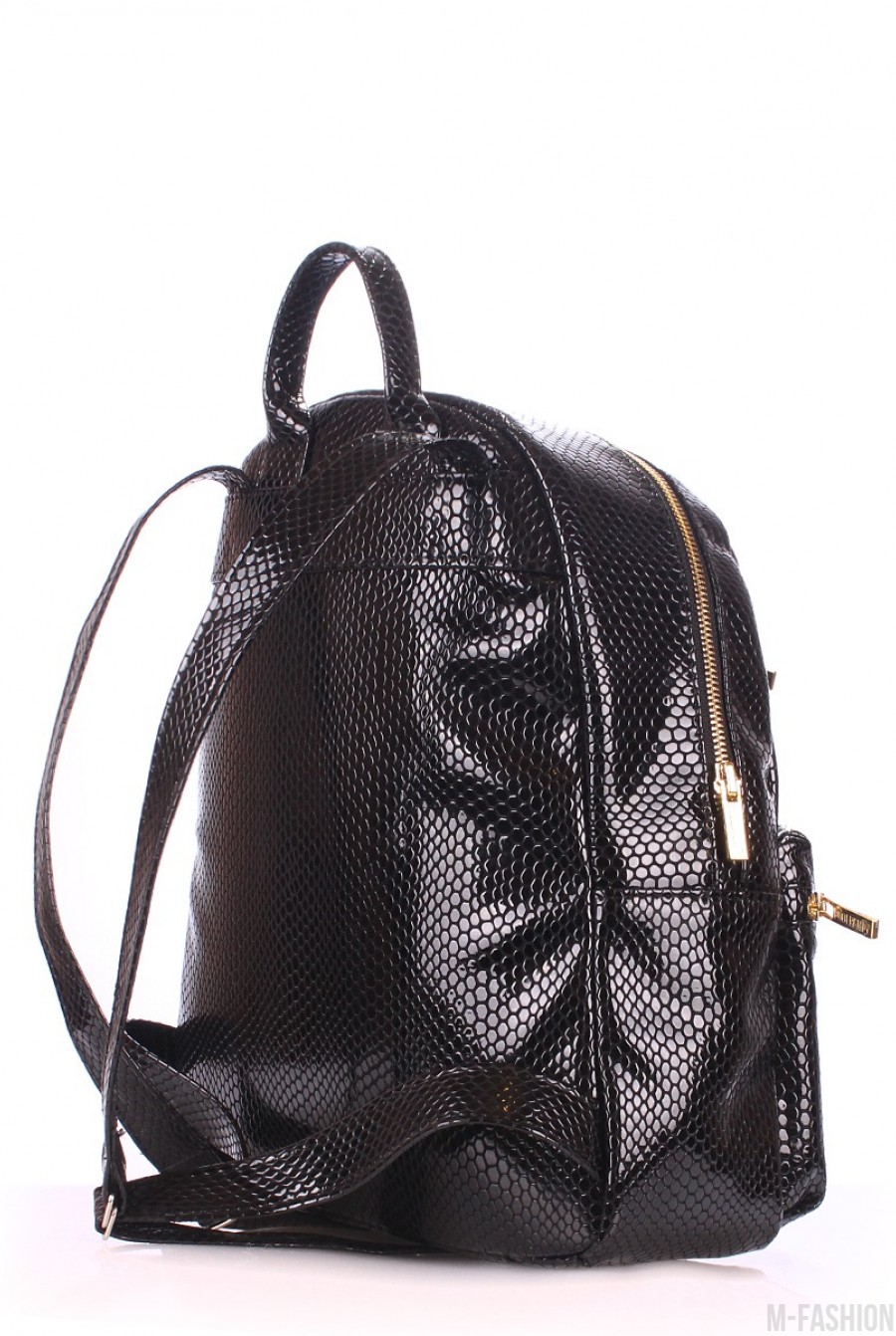 Черный кожаный рюкзак с рисунком под рептилию- Фото 3