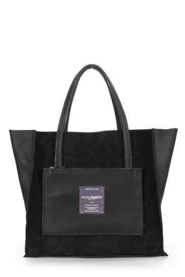 Замшевая черная сумочка Soho с втавками из натуральной кожи