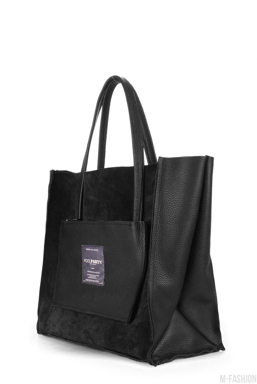 Замшевая черная сумочка Soho с втавками из натуральной кожи- Фото 2