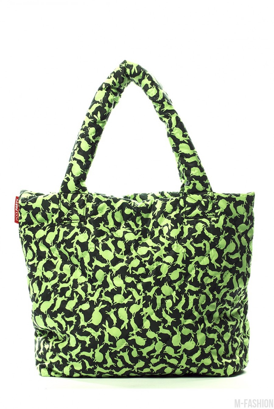 Дутая зеленая сумка с принтом кролики - Фото 1