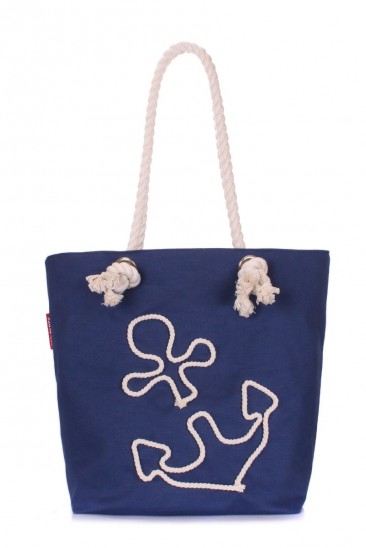 Синяя сумка из коттона с декоративным шнурком