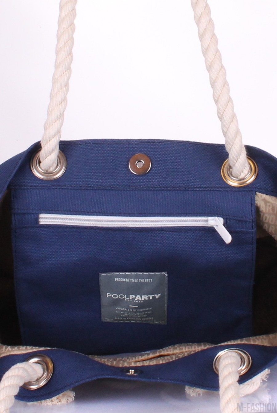 Синяя сумка из коттона с декоративным шнурком- Фото 4