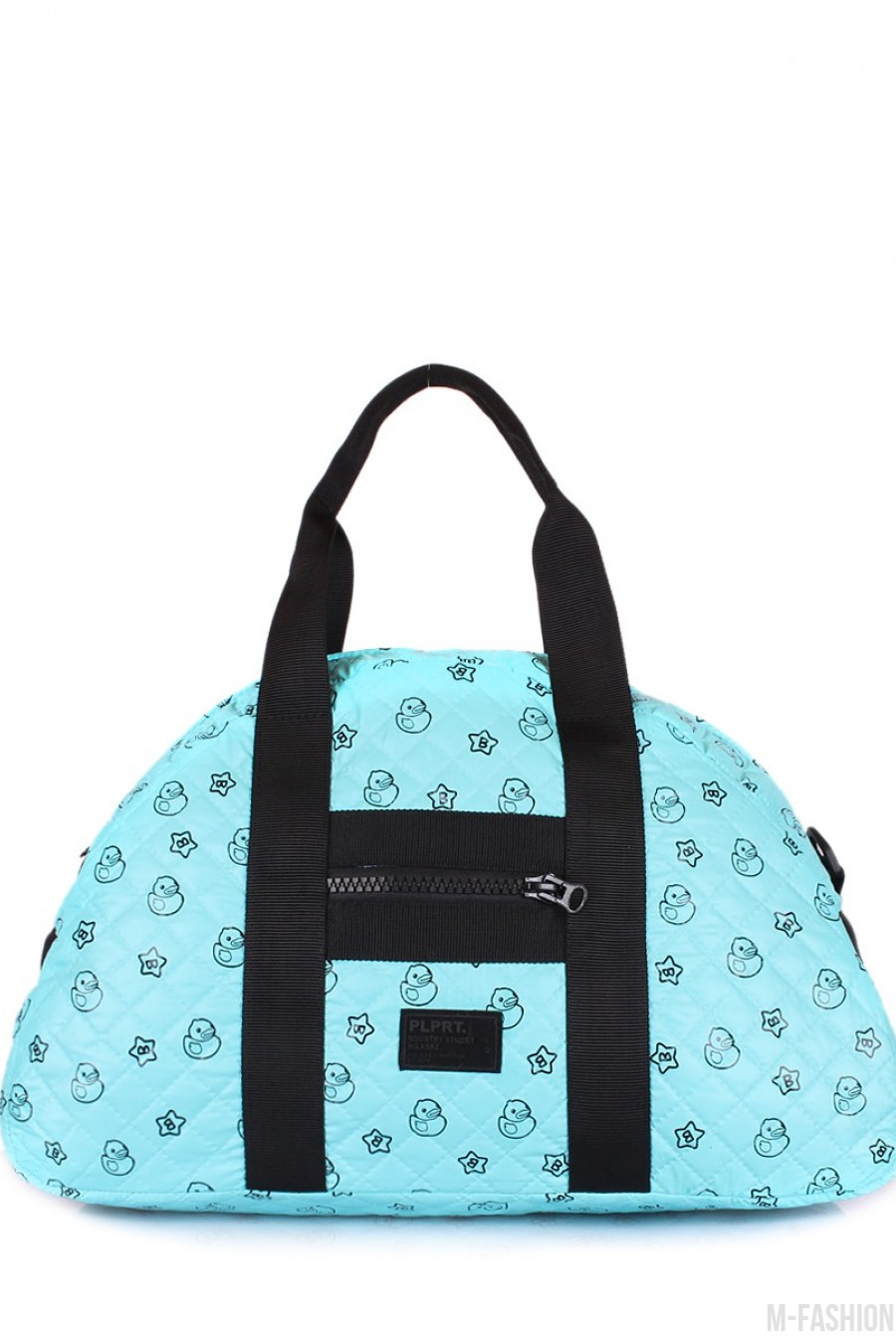 Стеганая дорожная сумка с голубой расцветкой и позитивным принтом - Фото 1
