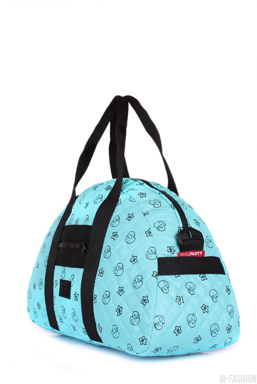 Стеганая дорожная сумка с голубой расцветкой и позитивным принтом- Фото 2