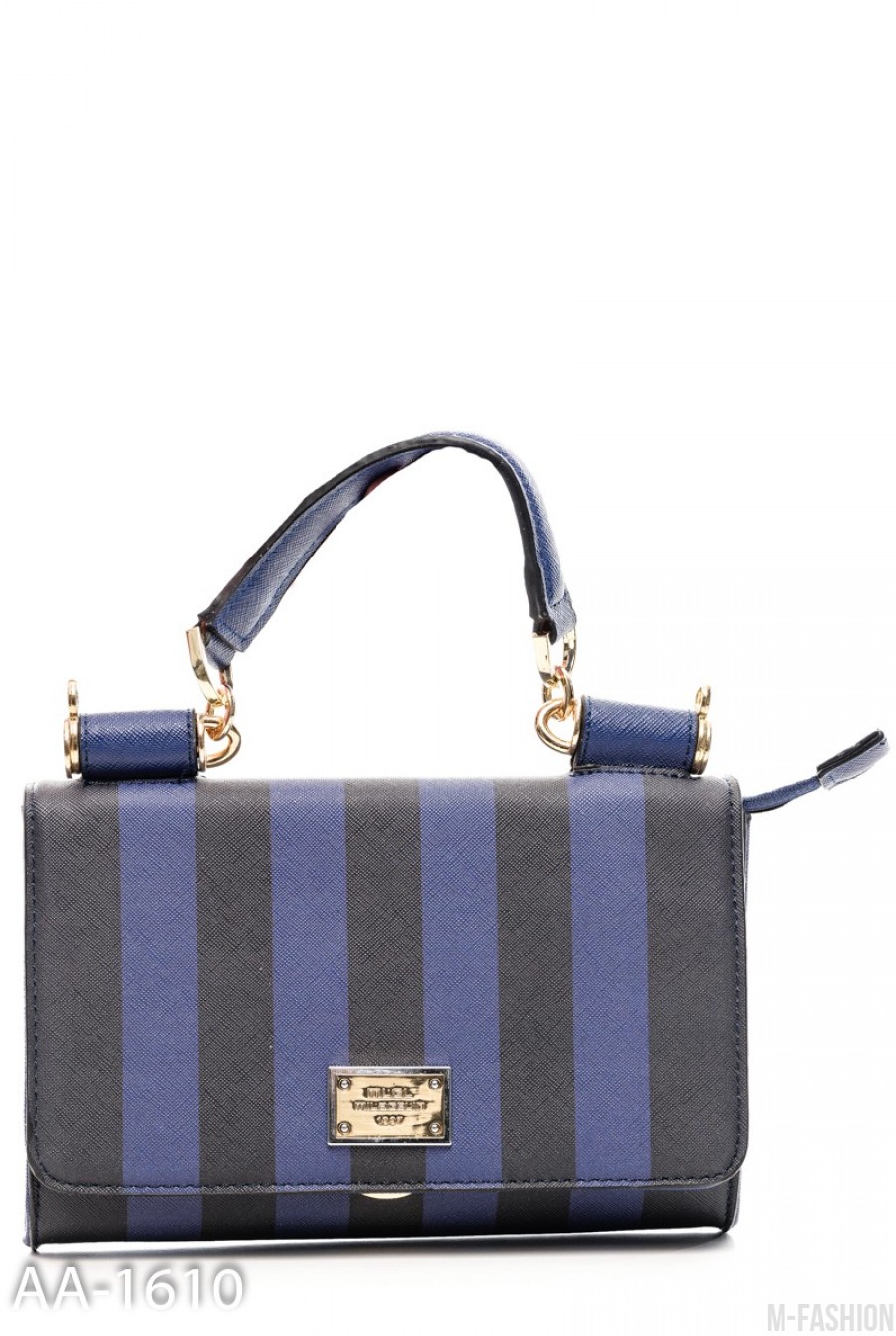 Жесткая сумочка в синюю и черную полоску - Фото 1