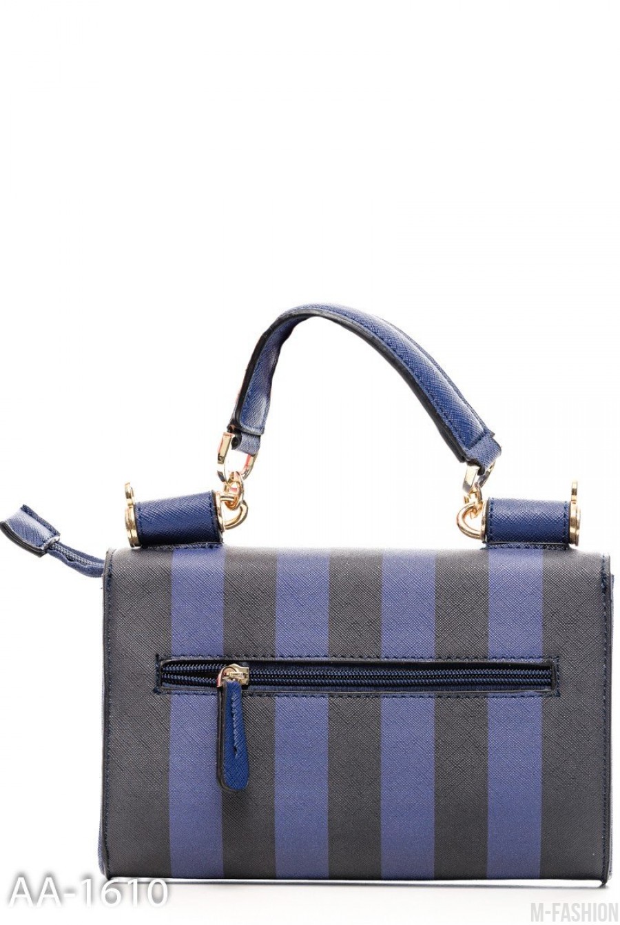 Жесткая сумочка в синюю и черную полоску- Фото 2