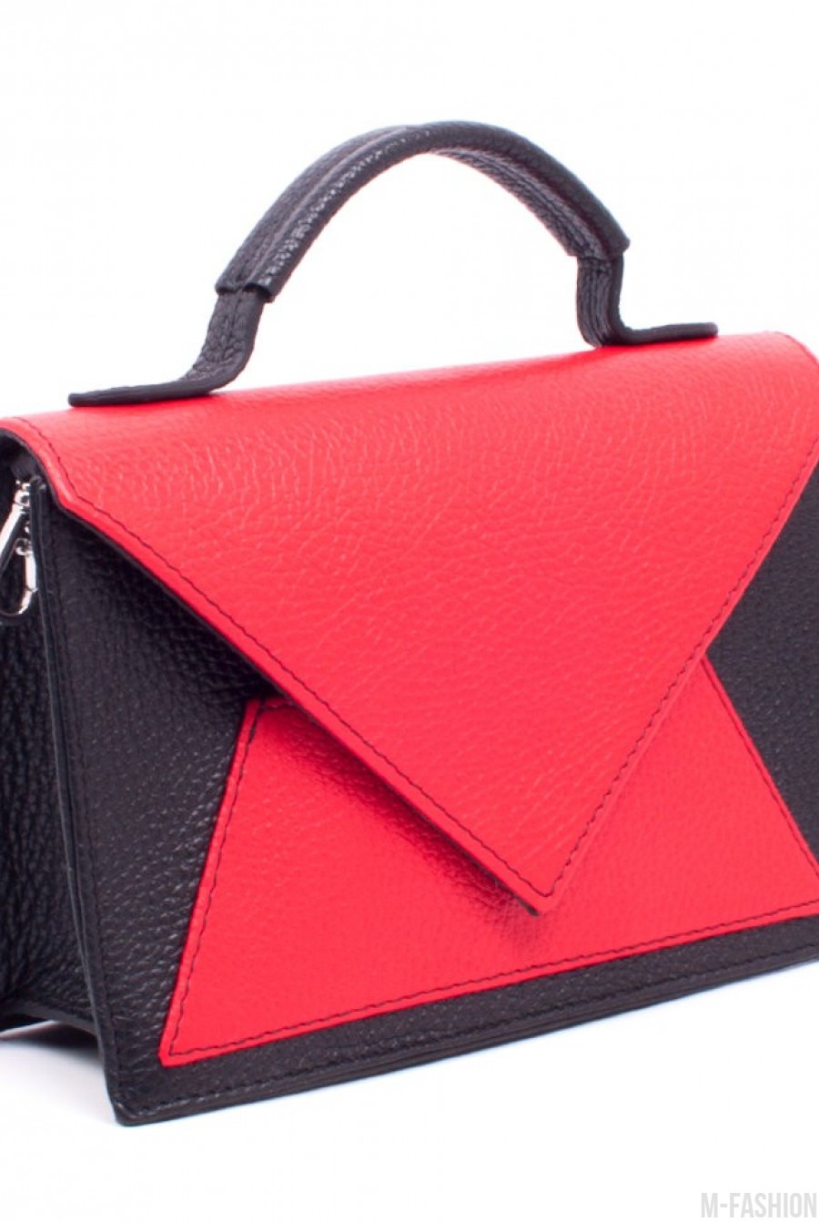 Оригинальная черно-красная сумочка из натуральной кожи- Фото 2