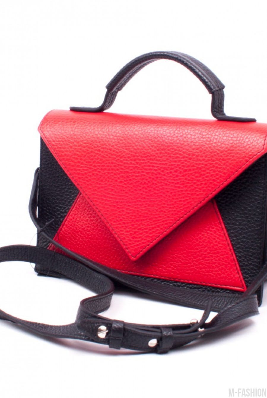 Оригинальная черно-красная сумочка из натуральной кожи- Фото 3