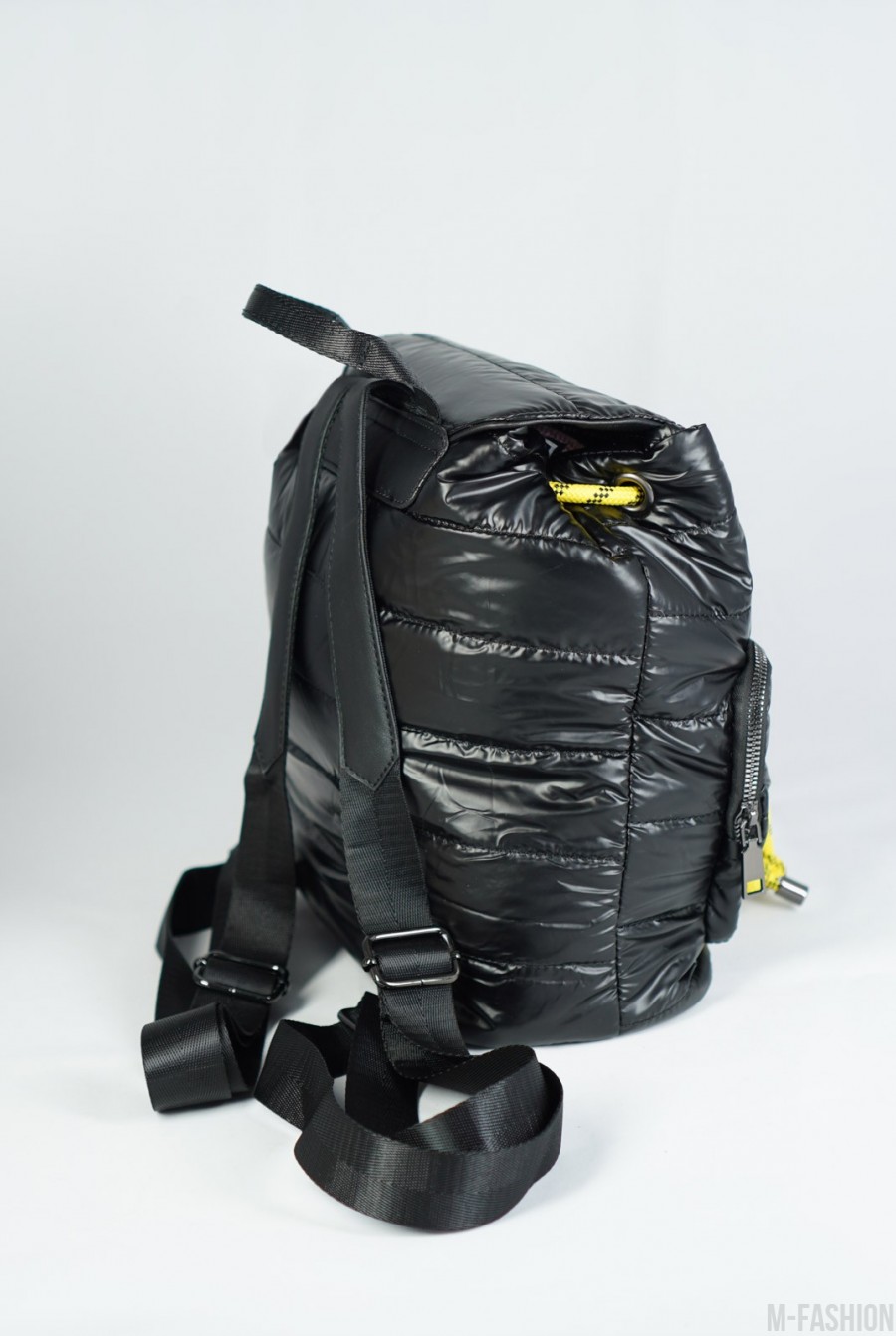 Черный болоньевый стеганый рюкзак с карманами- Фото 2